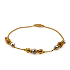 22K Multi Tone Gold Bracelet W/ CZ Gems & Textured Bicone Beads