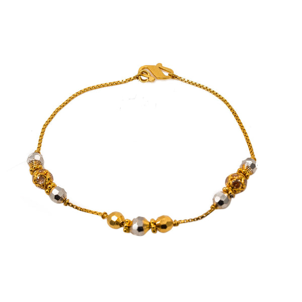 22K Multi Tone Gold Bracelet W/ CZ Gems & Textured Bicone Beads | Be elegantly stylish in this beautiful 22K multi tone gold women’s bracelet from Virani Jewelers!...