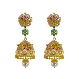 22K Yellow Gold Uncut Diamond Jhumki Earrings W/ 2.45ct Uncut Diamonds, Emeralds, Rubies & Drop Pearls | Explore the beauty and the raw elements of uncut diamonds set in exquisite designs such as these ...