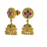 22K Yellow Gold Uncut Diamond Jhumki Earrings W/1.21ct Uncut Diamonds, Emeralds & Rubies | Explore the beauty and the raw elements of uncut diamonds set in exquisite designs such as these ...