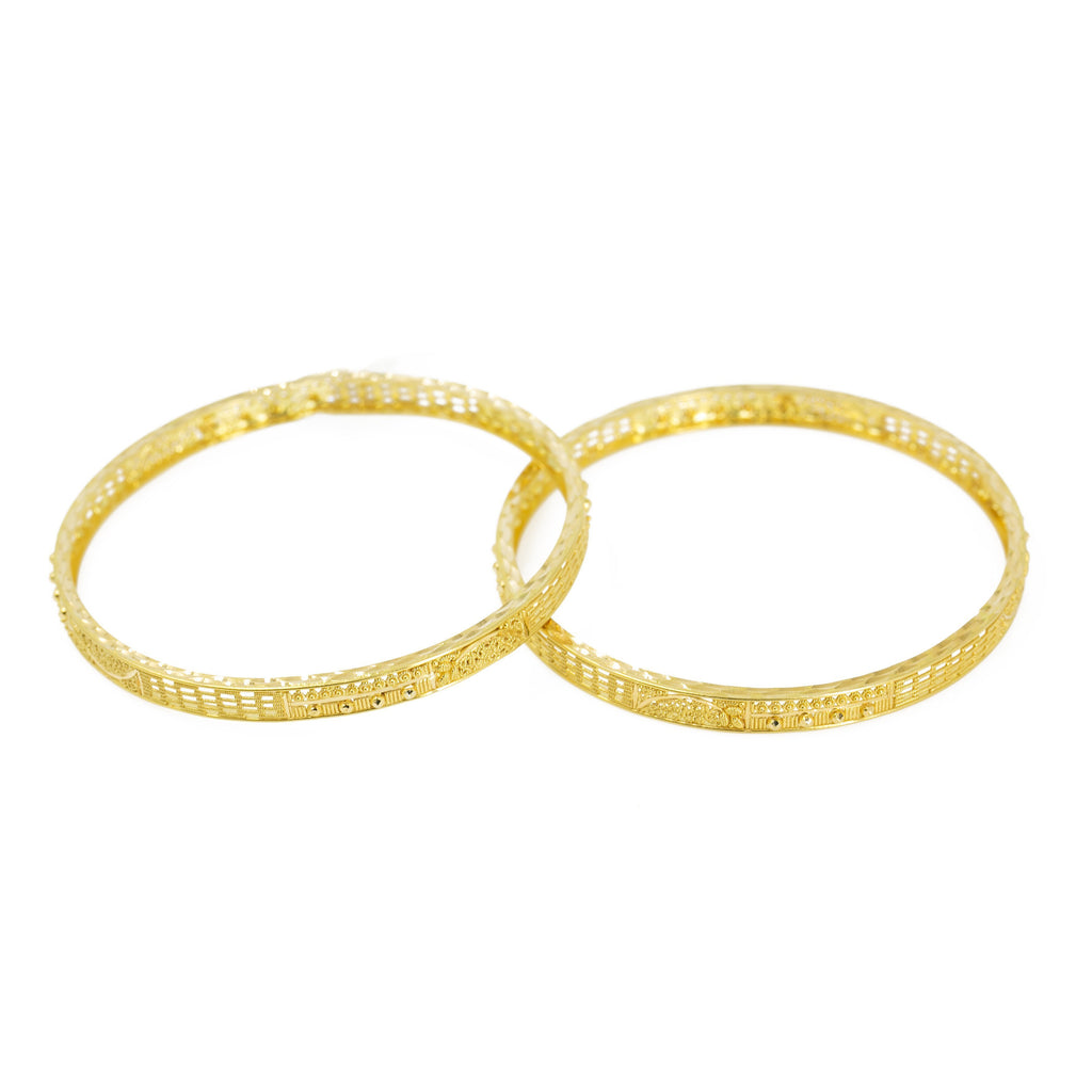 22K Yellow Gold Bangles Set of 2 W/ Intricate Textured Pattern |  22K Yellow Gold Bangles Set of 2 W/ Intricate Textured Pattern for women. These elegant bangle f...