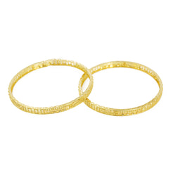 22K Yellow Gold Bangles Set of 2 W/ Intricate Textured Pattern