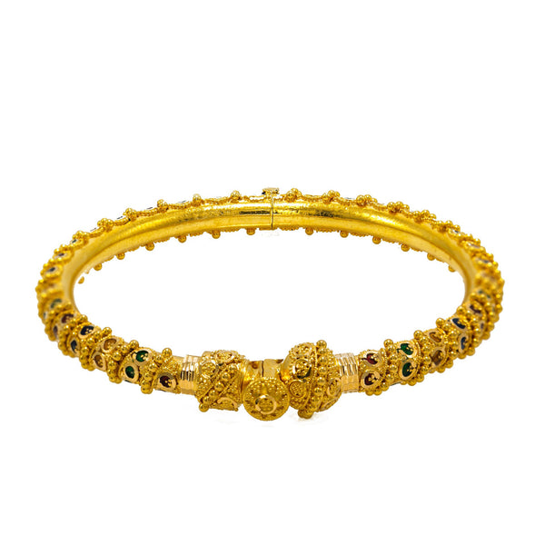 22K  Yellow Gold Bangles Set of 2 W/ Hand Painted Details & Faceted Gold Ball Details |  22K Yellow Gold Bangles Set of 2 W/ Hand Painted Details & Faceted Gold Ball Details for wom...