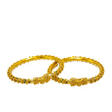 22K  Yellow Gold Bangles Set of 2 W/ Hand Painted Details & Faceted Gold Ball Details |  22K Yellow Gold Bangles Set of 2 W/ Hand Painted Details & Faceted Gold Ball Details for wom...