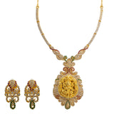 22K Yellow Gold CZ Necklace & Earrings Set W/ Rubies, Emeralds, CZ Gems & Fully Encrusted Laxmi Pendants |  22K Yellow Gold CZ Necklace & Earrings Set W/ Rubies, Emeralds, CZ Gems & Fully Encruste...