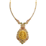 22K Yellow Gold CZ Necklace & Earrings Set W/ Rubies, Emeralds, CZ Gems & Fully Encrusted Laxmi Pendants |  22K Yellow Gold CZ Necklace & Earrings Set W/ Rubies, Emeralds, CZ Gems & Fully Encruste...