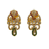 22K Yellow Gold CZ Necklace & Earrings Set W/ Rubies, Emeralds, CZ Gems & Fully Encrusted Laxmi Pendants |  22K Yellow Gold CZ Necklace & Earrings Set W/ Rubies, Emeralds, CZ Gems & Fully Encruste...