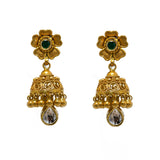 22K Yellow Gold Choker & Jhumki Earrings Set W/ Rubies, Emeralds, Kundan & Tear Drop Pendant | 22K Yellow Gold Choker & Jhumki Earrings Set W/ Rubies, Emeralds, Kundan & Tear Drop Pend...