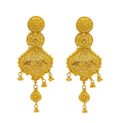 22K Yellow Gold Drop Earrings W/ Beaded Filigree & Double Drop Design
