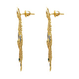 22K Yellow Gold Earrings W/ Hand Painted Peacock & Beaded Filigree on Tassel Pendant |  22K Yellow Gold Earrings W/ Hand Painted Peacock & Beaded Filigree on Tassel Pendant for wom...