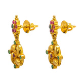 22K Yellow Gold Drop Earrings W/ Rubies, Emeralds & Encircled Mango Details | 22K Yellow Gold Drop Earrings W/ Rubies, Emeralds & Encircled Mango Details for women. This l...