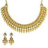 22K Yellow Gold Kundan Necklace & Earrings Set W/ Hanging Pearls, 97.1g | 22K Yellow Gold Kundan Necklace & Earrings Set W/ Hanging Pearls, 97.1g for women. This uniqu...