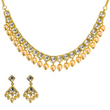 22K Yellow Gold Kundan Necklace & Earrings Set W/ Hanging Pearls, 59.1g | 22K Yellow Gold Kundan Necklace & Earrings Set W/ Hanging Pearls, 59.1g for women. This uniqu...