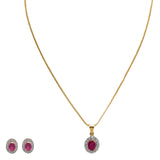 22K Yellow Gold Necklace & Earrings Set W/ Rubies & CZ Gems on Round Pendant |  22K Yellow Gold Necklace & Earrings Set W/ Rubies & CZ Gems on Round Pendant for women. ...