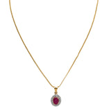 22K Yellow Gold Necklace & Earrings Set W/ Rubies & CZ Gems on Round Pendant |  22K Yellow Gold Necklace & Earrings Set W/ Rubies & CZ Gems on Round Pendant for women. ...