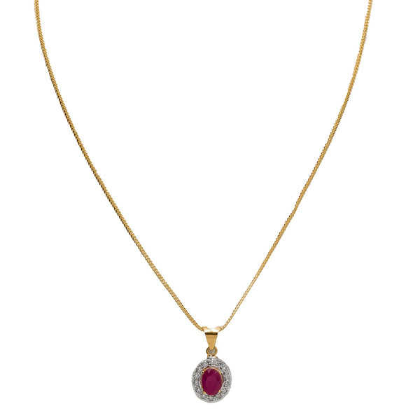 22K Yellow Gold Necklace & Earrings Set W/ Rubies & CZ Gems on Round Pendant |  22K Yellow Gold Necklace & Earrings Set W/ Rubies & CZ Gems on Round Pendant for women. ...