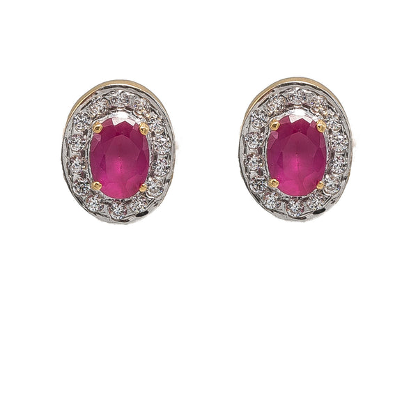 22K Yellow Gold Necklace & Earrings Set W/ Rubies & CZ Gems on Round Pendant |  22K Yellow Gold Necklace & Earrings Set W/ Rubies & CZ Gems on Round Pendant for women. ...