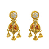 22K Multi Tone Gold Necklace & Earring Set W/ Meenakari Designs & Beaded Filigree Pear Pendants | 22K Multi Tone Gold Necklace & Earring Set W/ Meenakari Designs & Beaded Filigree Pear Pe...