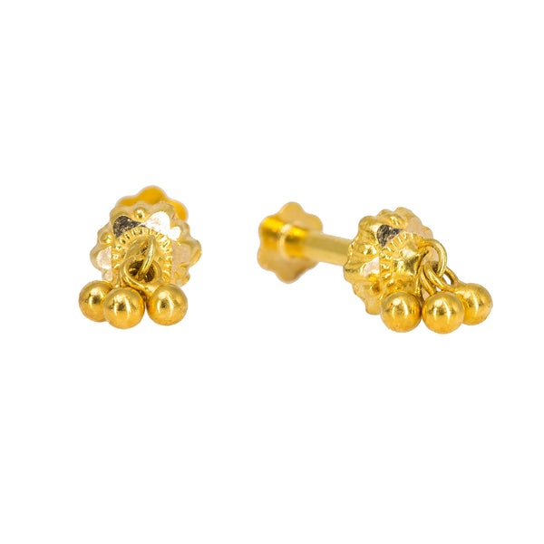 22K Yellow Gold Nose Pin W/ Gold Ball Accents | Accentuate your attire with this unique 22K yellow gold nose pin with accent gold balls from Vira...