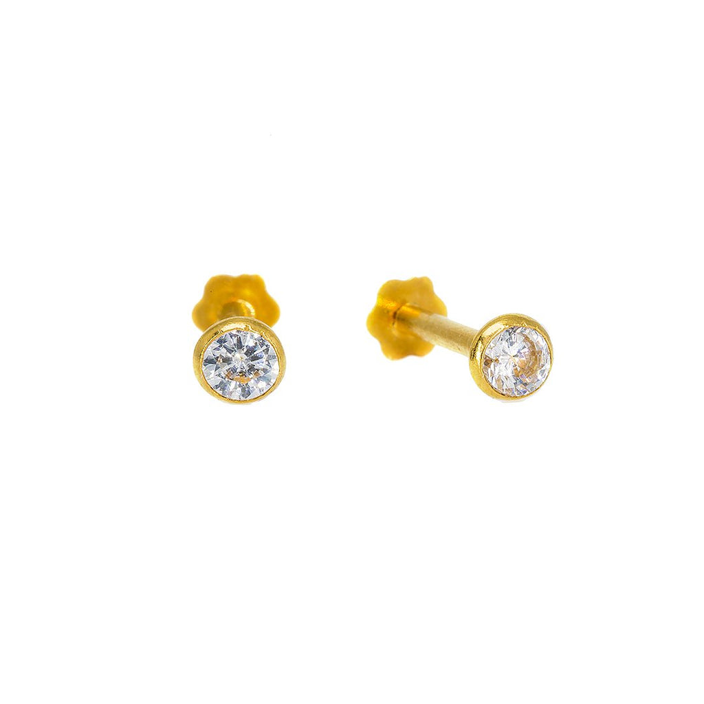 22K Yellow Gold Nose Pin W/ Bezel Set Precious Cubic Zirconia | Add a minimal touch of brilliance to your finished look with this set of 22K yellow gold nose pin...