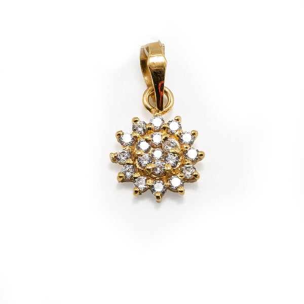 22K Yellow Gold Pendant W/ CZ Gems on Small Flower |  22K Yellow Gold Pendant W/ CZ Gems on Small Flower for women. This lovely pendant features a sma...