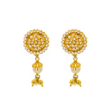 22K Yellow Gold Necklace & Drop Earrings Set W/ CZ Polki & Drop Pearls | Dare to let your elegance radiate with this 22K yellow gold necklace & earrings set from Vira...