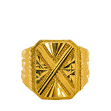 22K Yellow Gold Men's Signet Ring W/ Etched "X" Design |  22K Yellow Gold Men's Signet Ring W/ Etched 