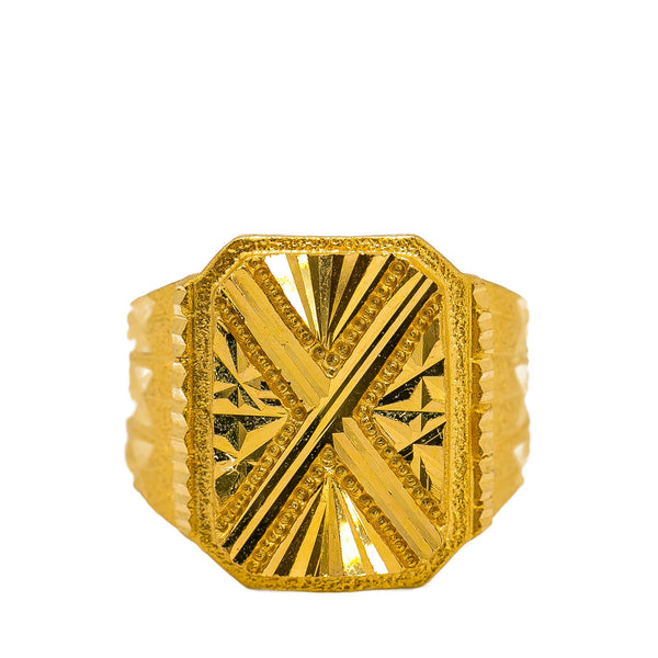 22K Yellow Gold Men's Signet Ring W/ Etched "X" Design |  22K Yellow Gold Men's Signet Ring W/ Etched 