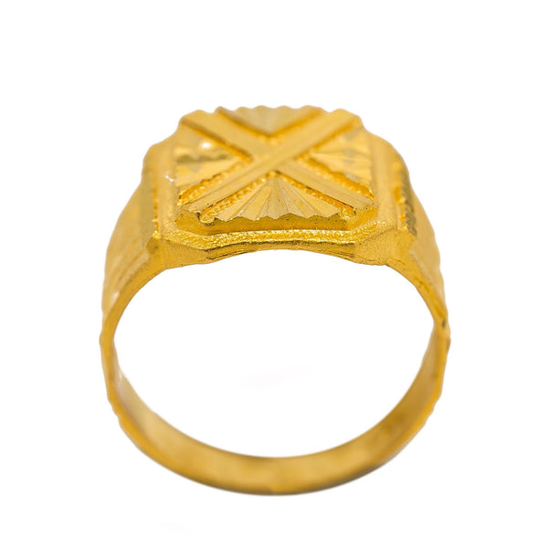 22K Yellow Gold Men's Signet Ring W/ Etched "X" Design |  22K Yellow Gold Men's Signet Ring W/ Etched 