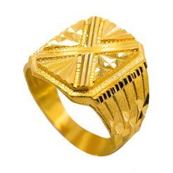 22K Yellow Gold Men's Signet Ring W/ Etched "X" Design