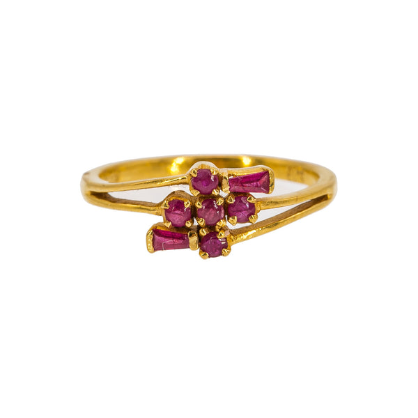 22K Yellow Gold Ruby Ring W/ Vintage Cluster Design | Add a vintage twist to your desired look with this radiant 22K yellow gold ruby women’s ring from...