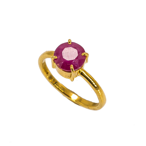 22K Yellow Gold Ruby Ring W/ Classic Prong Set | Make a classic women with your daily look in this 22K yellow gold ruby women’s ring from Virani J...