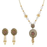 22K Multi Tone Gold Earrings & Necklace Set W/ Ruby, CZ Gems, Charms & Open Tassel Pendant |  22K Multi Tone Gold Earrings & Necklace Set W/ Ruby, CZ Gems, Charms & Open Tassel Penda...