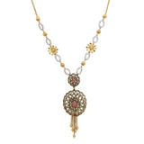 22K Multi Tone Gold Earrings & Necklace Set W/ Ruby, CZ Gems, Charms & Open Tassel Pendant |  22K Multi Tone Gold Earrings & Necklace Set W/ Ruby, CZ Gems, Charms & Open Tassel Penda...