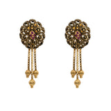 22K Multi Tone Gold Earrings & Necklace Set W/ Ruby, CZ Gems, Charms & Open Tassel Pendant |  22K Multi Tone Gold Earrings & Necklace Set W/ Ruby, CZ Gems, Charms & Open Tassel Penda...