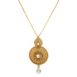 22K Yellow Gold Earrings & Necklace Set W/ Kundan & Beaded Gong Pendant |  22K Yellow Gold Earrings & Necklace Set W/ Kundan & Beaded Gong Pendant for women. Stand...