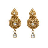 22K Yellow Gold Earrings & Necklace Set W/ Kundan & Beaded Gong Pendant |  22K Yellow Gold Earrings & Necklace Set W/ Kundan & Beaded Gong Pendant for women. Stand...