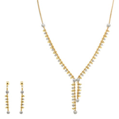 22K Multi Tone Gold Earrings & Necklace Set W/ Yellow & White Gold Beaded Lariat Design