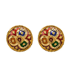 22K Yellow Gold Stud Earrings W/ Hand Painted Finish & Large Three Petal Flower Design