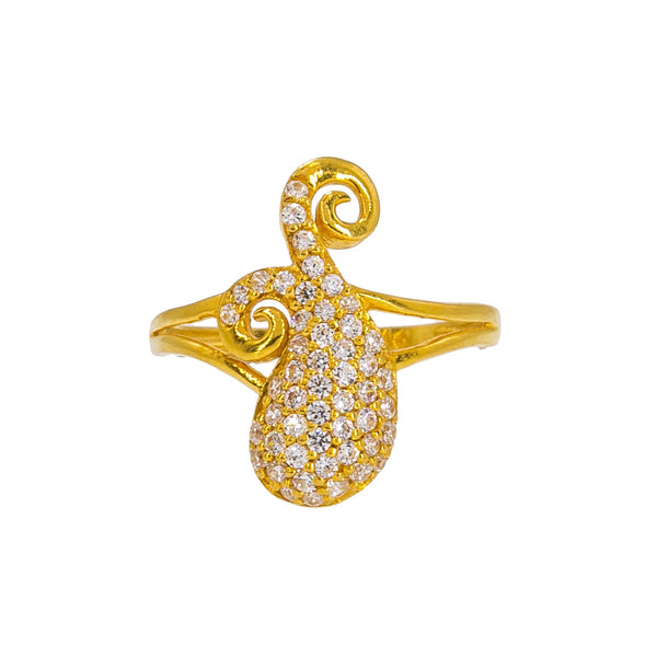 22K Yellow Gold Women's CZ Ring W/ Split Mango Accent | Add a dainty hint of gold to finish your special look with this exquisite 22K yellow gold CZ wome...