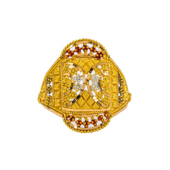 22K Yellow Gold Women's Ring W/ Beaded Filigree, Meenakari Details & Crowned Accents