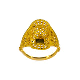 22K Yellow Gold Women's Ring W/ Beaded Filigree, Meenakari Details & Crowned Accents | Enhance your look with the subtle colors of 22K yellow gold women’s ring from Virani Jewelers! Fe...