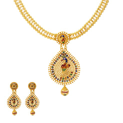 22K Yellow Gold & Enamel Peacock Meena Set