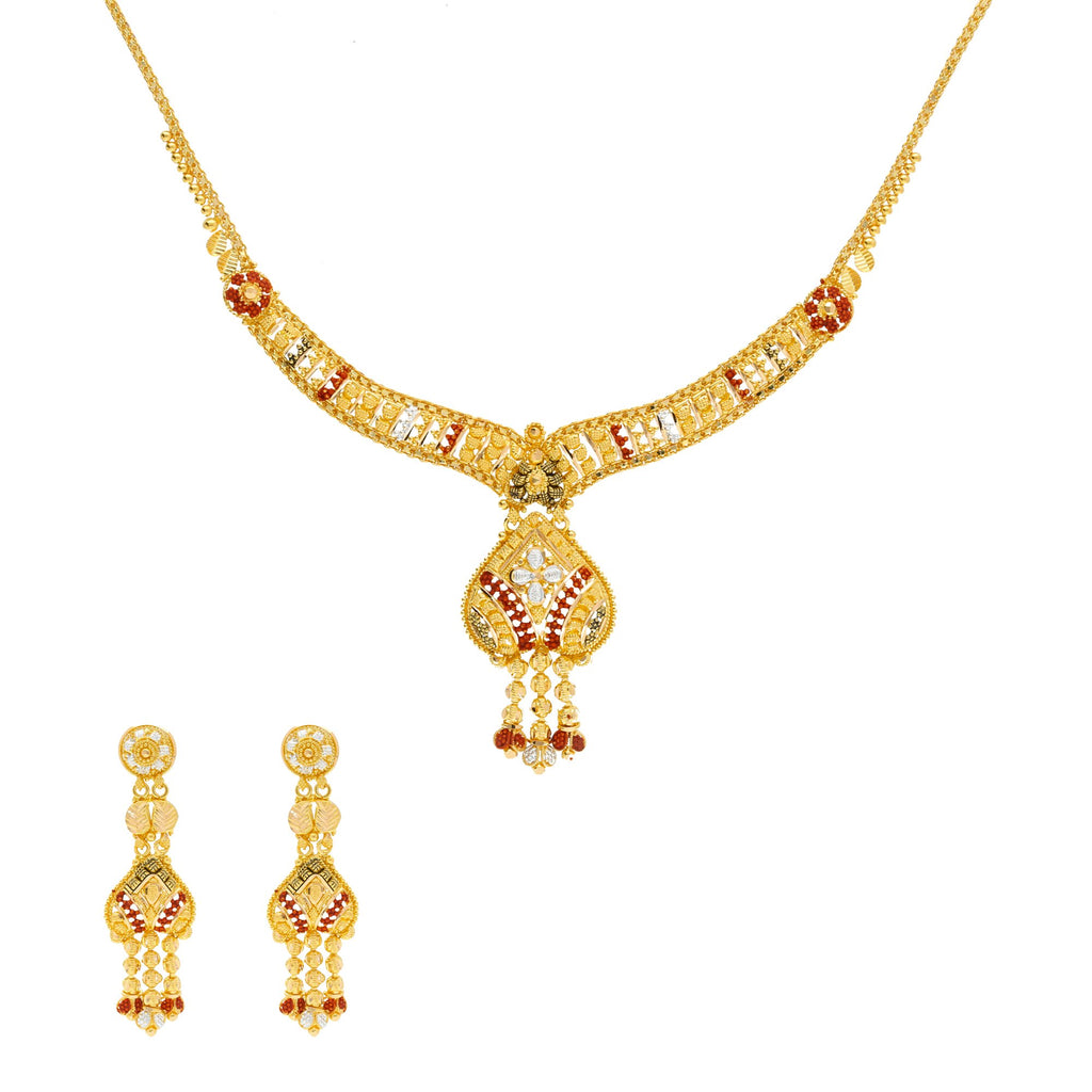 22K Yellow Gold Meenakari Necklace & Earring Set | Discover this beautiful and versatile necklace when you shop at Virani Jewelers!

Features beauti...