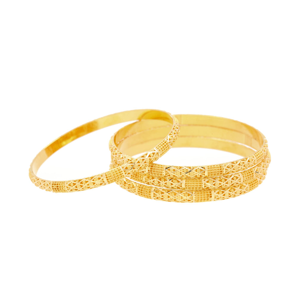 22K Gold Bangles Set of Four, 45.7gm | 


Crafted intricately in this 22K yellow gold bangles, wear these beauties and get ready to get ...