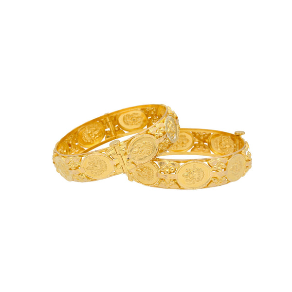 22K Gold Kasu Lakshmi Set of 2 Bangles W/ Open up Screw, 49gm | 


Show off your sleek style as you wear this magnificent gold bangle. These fine  22K yellow gol...