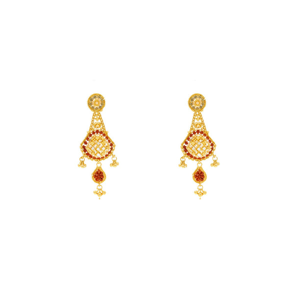 22K Yellow Gold Meenakari Necklace and Earrings Set | Feel gorgeous and glamorous with this 22K gold necklace set from Virani Jewelers!

Features intri...