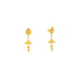 An image showing two 22K gold Jhumka syle earrings from Virani Jewelers with one earring turned sideways to show the screw back. | Look your very best with this 22K gold necklace set from Virani Jewelers!

Set includes 22K gold ...