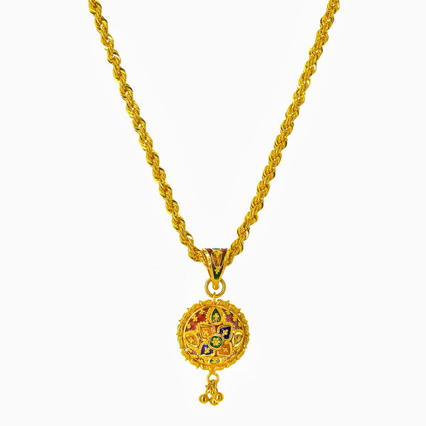 22K Yellow Gold Necklace and Earrings Set W/ Enamel Paint & Domed Shield Pendants |  22K Yellow Gold Necklace and Earrings Set W/ Enamel Paint & Domed Shield Pendants for women....