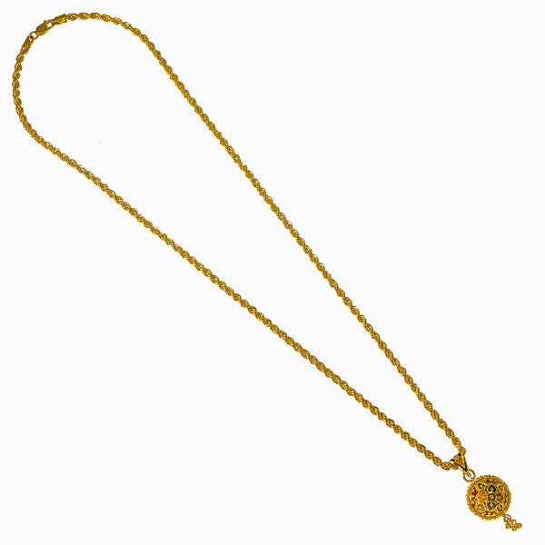 22K Yellow Gold Necklace and Earrings Set W/ Enamel Paint & Domed Shield Pendants |  22K Yellow Gold Necklace and Earrings Set W/ Enamel Paint & Domed Shield Pendants for women....